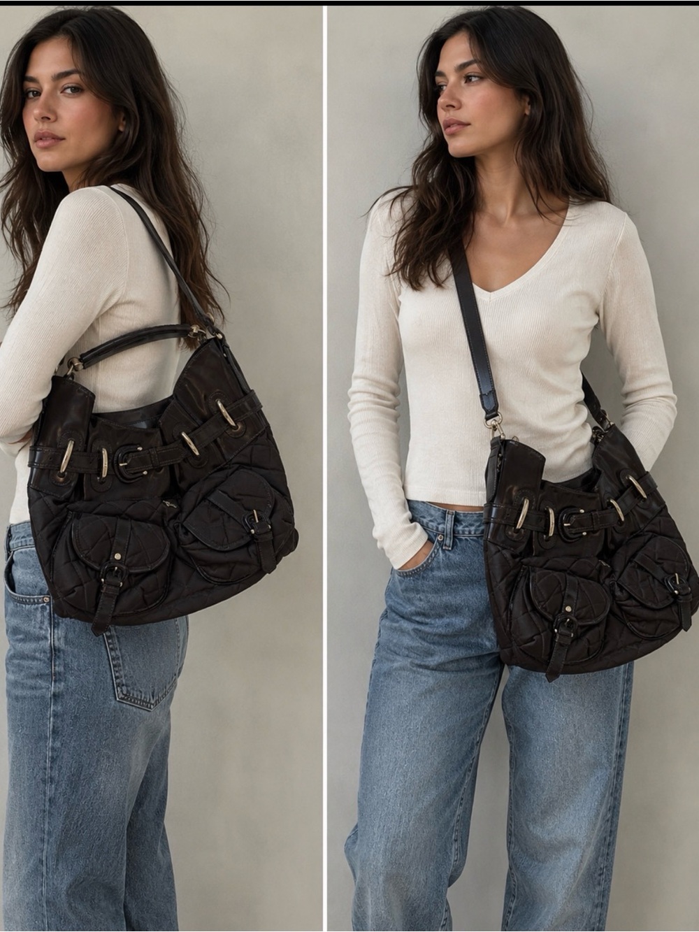BURBERRY | Quilted Brown Bromely Hobo Large Bag